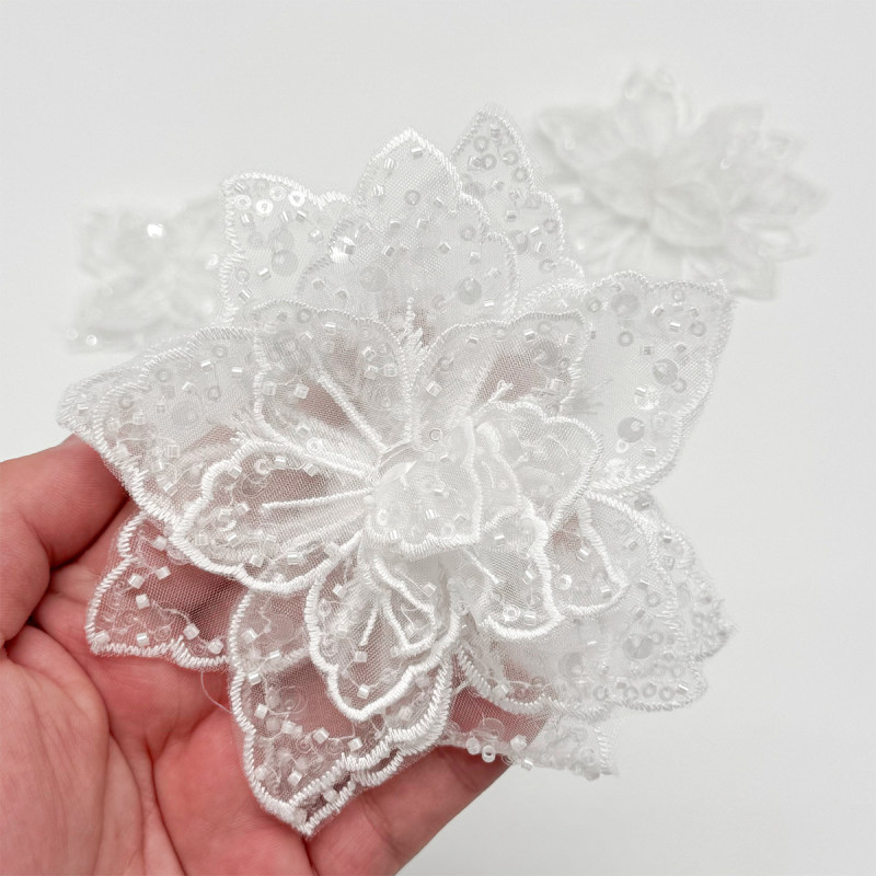 GCW-2410800-77 Sequin Flower Lace Applique for Bridal Wedding Dresses